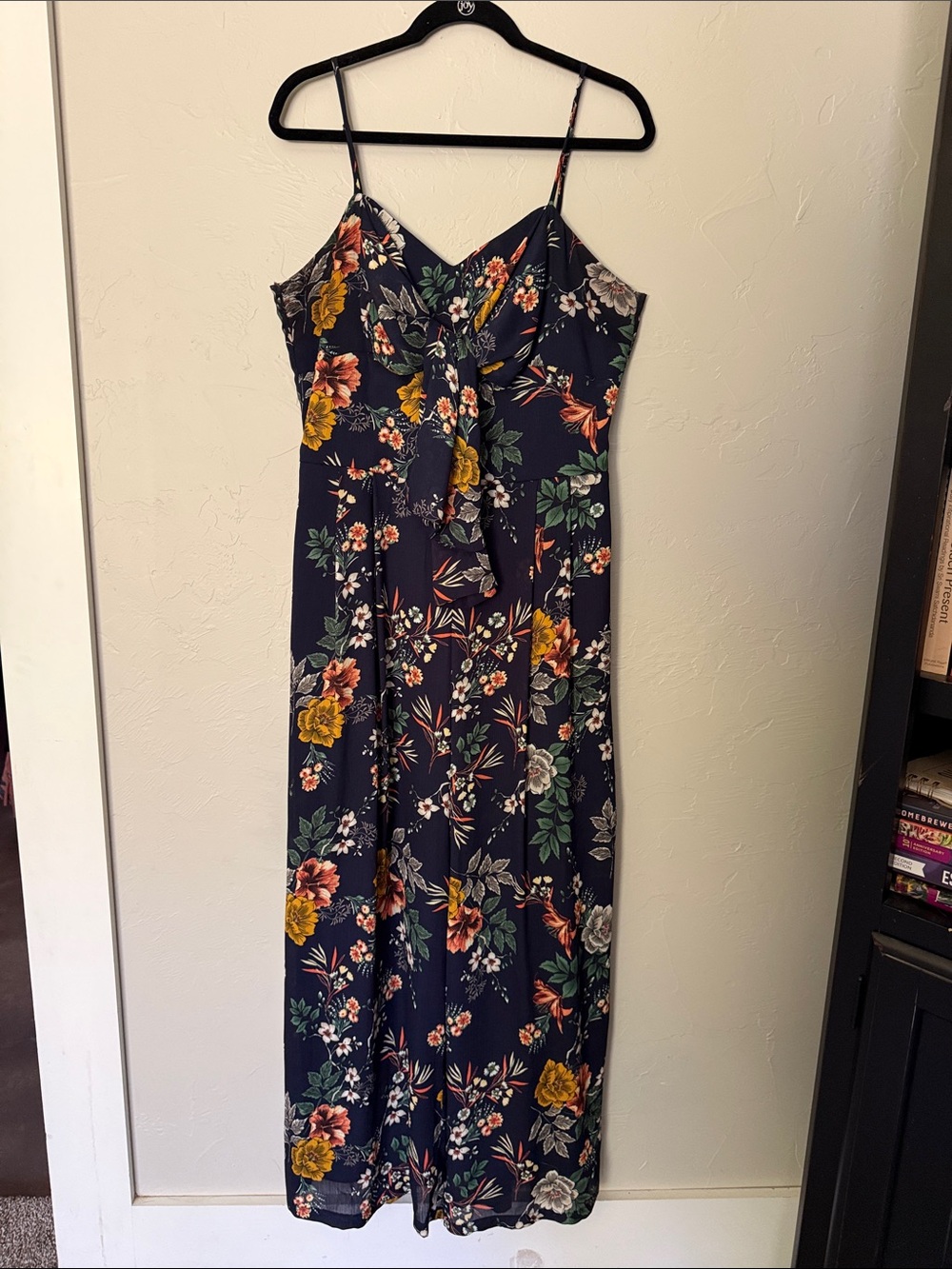 Chelsea28 Navy Floral Spaghetti-Strap Jumpsuit